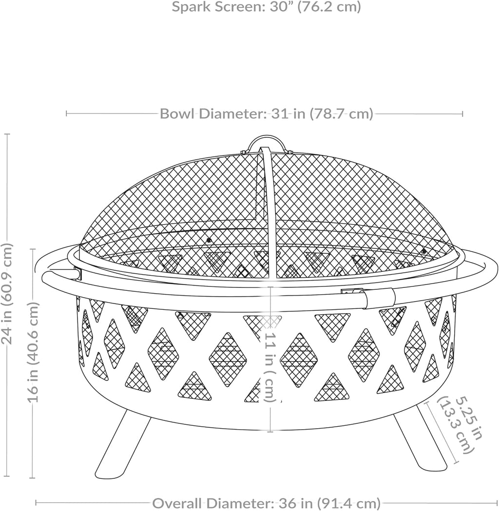 sunnydaze crossweave 36" large outdoor fire pit, wood on a desk or shelf
