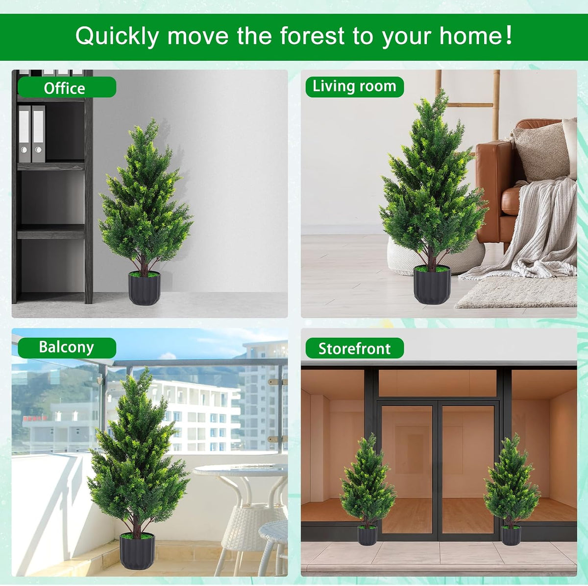 3ft tall artificial cedar topiary trees set of on a desk or shelf