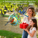VOREEN Mosaic Glass Bird Feeder, Handcrafted Hanging Fly-Through Feeder for Outdoor Garden & Backyard, Decorative Wild Bird Feeder with Steel Wire Cable – Natural Blue & Green Mosaic Style