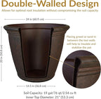 Sunnydaze 24-Inch Anjelica Large Plastic Pot for Plants - Outdoor Double-Walled Large Plastic Planter with Drillable Drainage Holes - Rust - 3pk