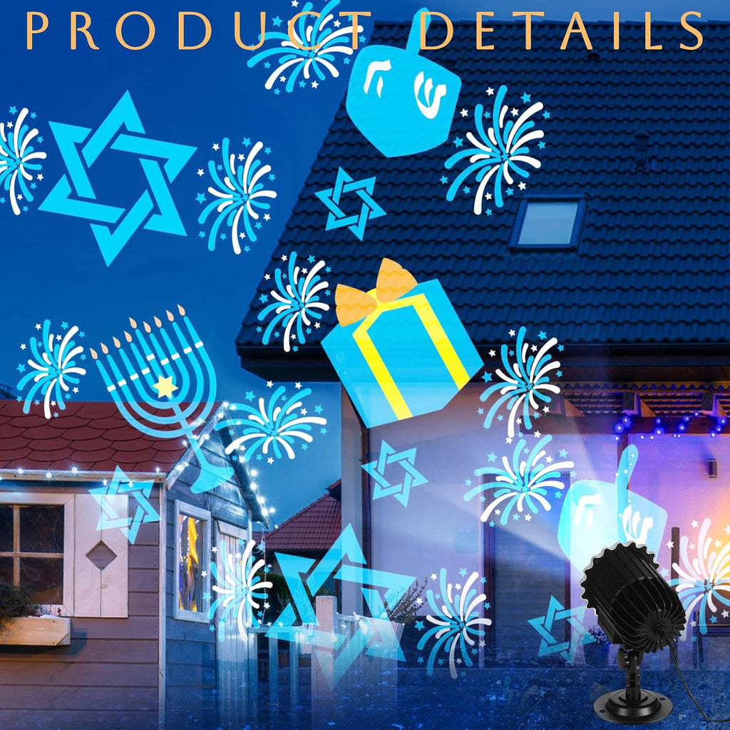 Hanukkah Projector Light with 1 Film Slides | Rotating LED Projection Light, Ip65 Waterproof, movement Projection Lamp, Outdoor Reflectors Waterproof Landscape Decorative