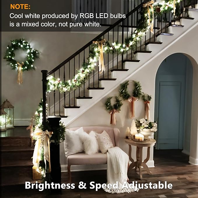 Brizled Christmas String Lights, 33ft 100 LED Color Changing Christmas Lights with Remote, RGB Christmas Tree Light Dimmable Music Plugin Mini Xmas Light Outdoor for Xmas Party Home