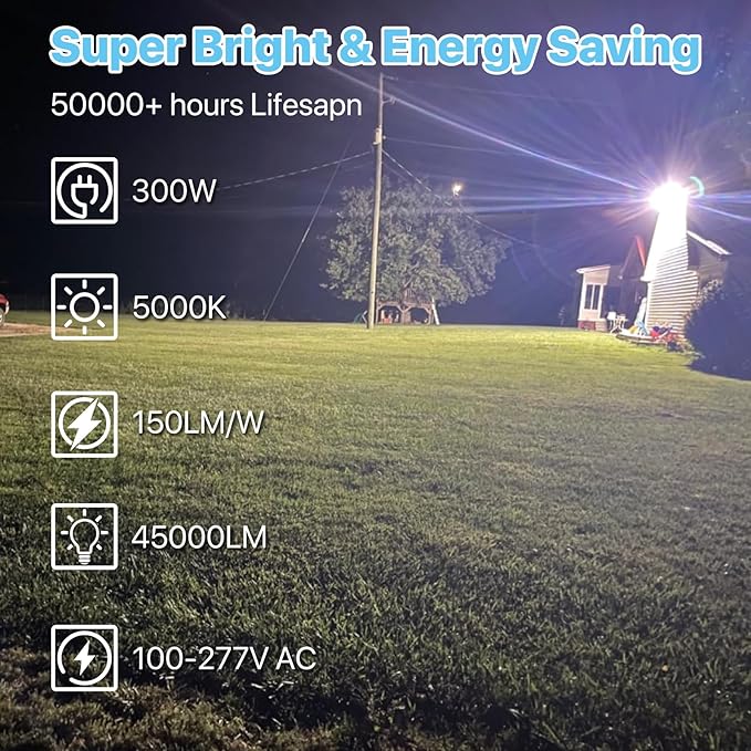HYPERLITE Led Parking Lot Lights Outdoor 300W - UL Listed Wall Mount LED Stadium Flood Light - 45000lm 5000K Parking Lights Commercial for Backyard Court Street Driveways Highway Farm - 2Packs
