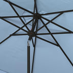 SAFAVIEH 9ft Outdoor Patio Umbrella, Round, Valance, Baby Blue & White Trim, Auto Crank Tilt, UV Resistant for Deck, Backyard, Poolside (PAT8006U)