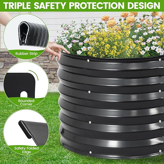 Galvanized Raised Garden Bed Outdoor |17'' Tall Planter Box Outdoor for Deep Root Plants | 3Pcs Raised Bed Kit for Gardening with Rubber Strip for Vegetables Flowers Fruits (Darkgrey, 4x2x1.4FT)
