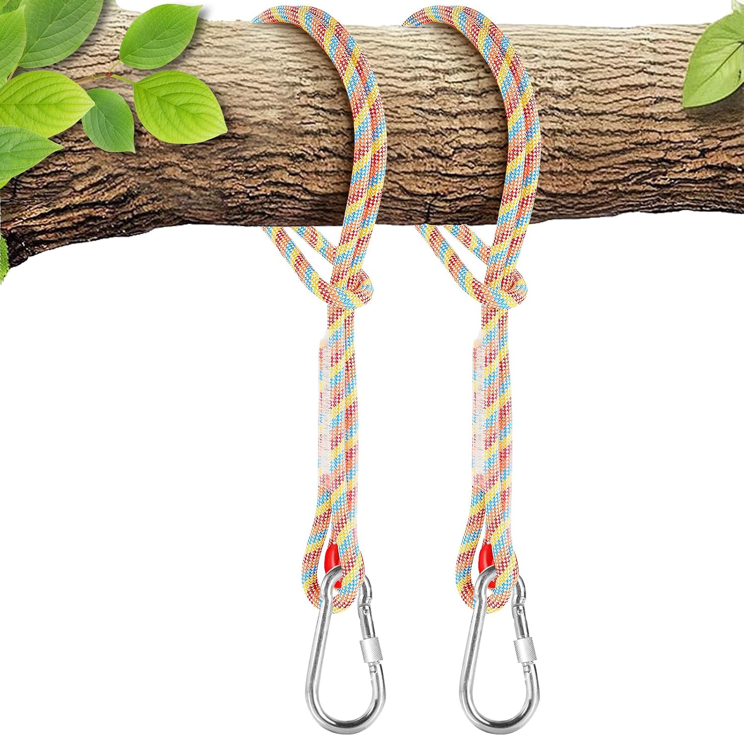 Tree Swing Ropes (Set of 2), 3FT/5FT/10FT/15FT/20FT, Tree Swing Straps Hanging Kit Holds 4400 lbs, Heavy Duty Carabiners for All Swing Hammock Playground Set Accessories (5 FT)