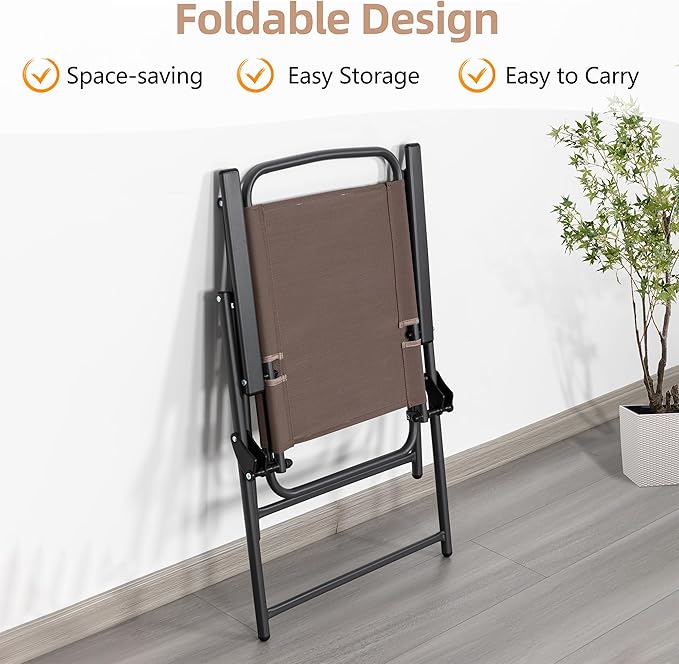 Vongrasig 6 Pieces Folding Patio Dining Set, All Weather Small Metal Outdoor Table and Chair Set, Garden Patio Furniture Set w/Umbrella, Glass Table & 4 Folding Chairs for Lawn, Backyard, Brown