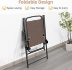 Vongrasig 6 Pieces Folding Patio Dining Set, All Weather Small Metal Outdoor Table and Chair Set, Garden Patio Furniture Set w/Umbrella, Glass Table & 4 Folding Chairs for Lawn, Backyard, Brown