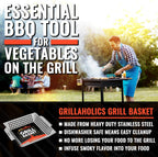 Grill Basket for Outdoor Grill - Durable Premium Stainless Steel Vegetable Grill Basket - XL Family Size BBQ Grill Basket - Perfect Grilling Accessories for Veggies, Fish, Shrimp & Kebabs | Family-Sized | Dishwasher Safe | Stainless Steel | Includes