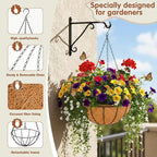 14 inch Metal Hanging Baskets For Plants Outdoor 4 Pack Round Metal Wire Hanging Basket Planter with Coco Fiber Liners Chain Round Wire Plant Holder for Garden, Patio, Deck, Porch Plants Flower Potss