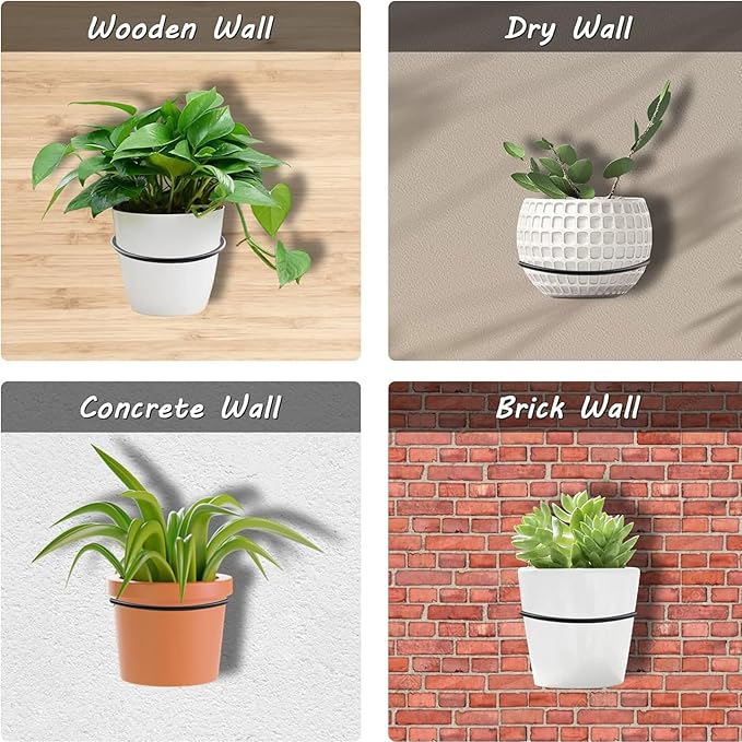 6 Pack 5 inch Flower Pot Holder Ring, Flower Pot Holder Ring Wall Mounted Set Wall Mounted Metal Planter Hanger Matte Black Hanging Plant Holder