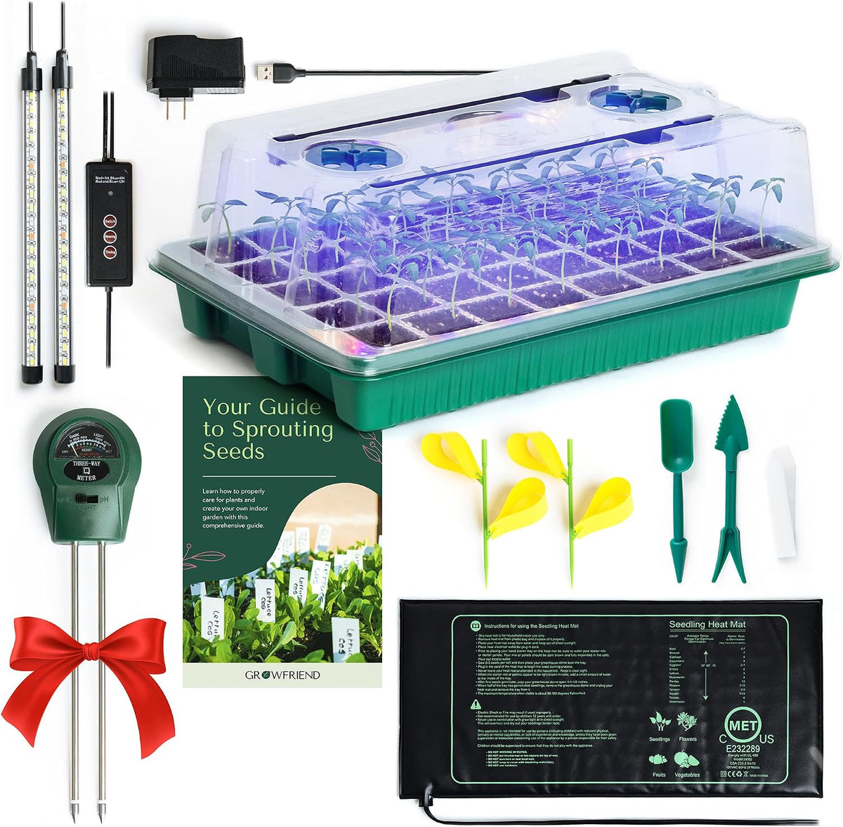 seed starter kit with grow lights & heat, main product view