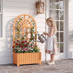 Giantex Wooden Raised Garden Bed with Arched Trellis Set 2, 48” Fir Wood Outdoor Elevated Planter Box Privacy Screen w/Drainage Hole, Vertical Garden Bed for Climbing Plants, Patio Balcony Backyard