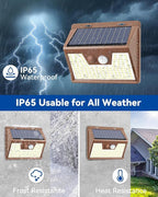 Peasur Solar Lights Outdoor Motion Sensor [3 Pack/140LED/Brown], Ultra-Bright 3 Mode Fence Security Light Waterproof, Solar Wall Lighting for Patio Yard Step House Outside