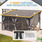 AECOJOY 16' x 10' Gazebo Outdoor Pergola for Patio with Curtains and Netting, Large Wall-Mounted Hardtop 10x16 Lean to Metal Gazebo Shelter Pergolas and Gazebos Clearance with Patio Roof