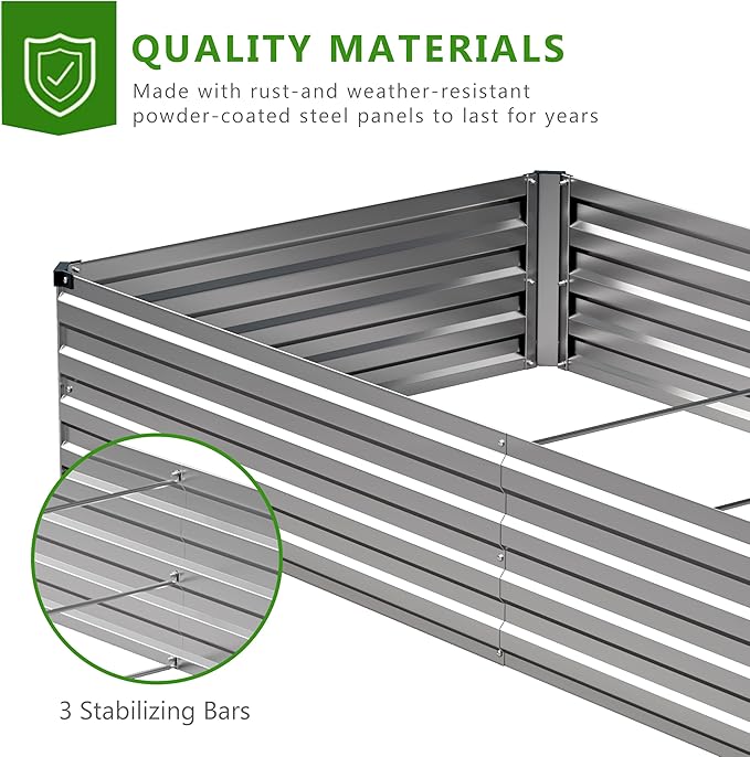 2PCS 8x4x1ft Galvanized Raised Garden Bed Kit,Metal Planter Box for Vegetables,Flowers,Herbs Durable Rust-Resistant Patio Gardening Beds,Silver