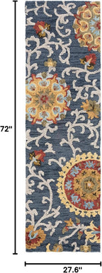 SAFAVIEH Blossom Collection Runner Rug - 2'3" x 6', Navy & Multi, Handmade Wool, Ideal for High Traffic Areas in Living Room, Bedroom (BLM401N)