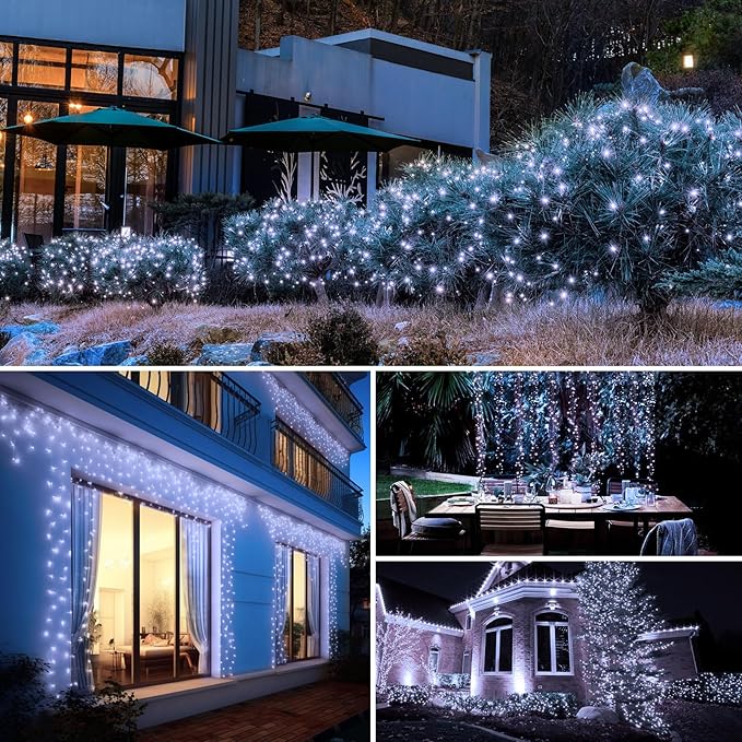 btfarm 6-Pack Solar String Lights Outdoor, 480LED 198FT Solar Fairy Lights Waterproof 8 Modes Copper Wire Solar Powered Twinkle Lights for Outside Garden Tree Christmas Wedding Party Decor, Cool White