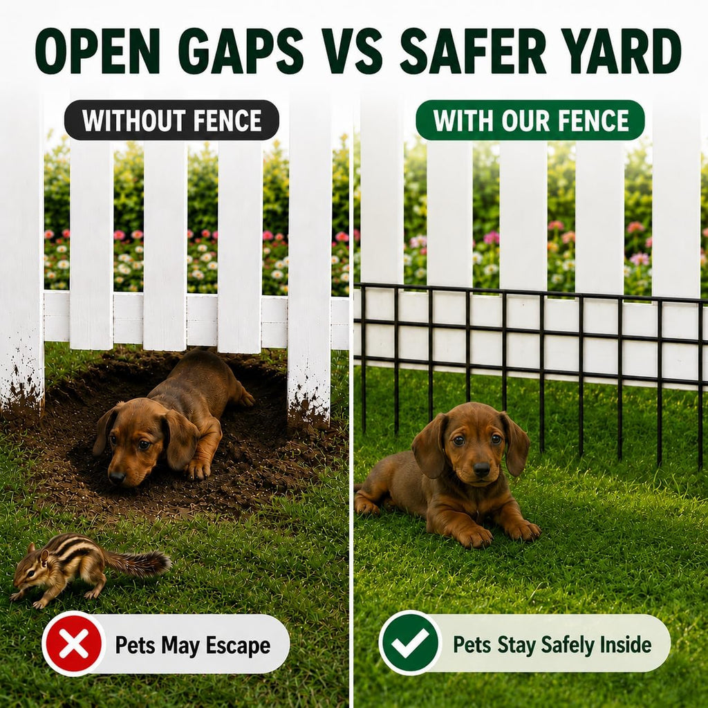 animal barrier fence 42.5ft(l)x13in(h), 30 panels no dig, package contents