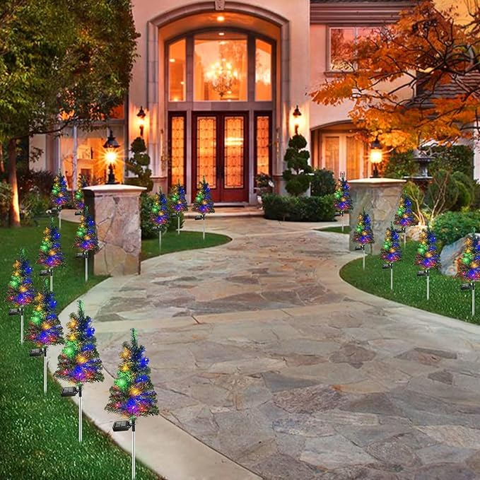 4PCS Solar Christmas Tree Garden Stake Lights Waterproof Christmas Decorations Tree Lights Outdoor Xmas Tree Light Christmas décor Pathway Lights Patio Yard（4PCS）