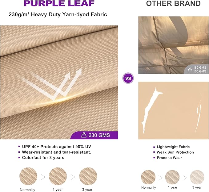 PURPLE LEAF 10' x 13' Aluminum Outdoor Pergola White Retractable Pergola with Double Sun Shade Canopy Wind-Resistant Heavy-Duty Metal Pergola for Patios Deck Backyard Garden, Khaki