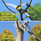 14.5FT Pole Saw for Tree Trimming, 2-In-1 Manual Tree Pruner with Saw, Extendable Long Handle Pole Tree Trimmer, High Reach Limbs Branch Cutter and Pruning Shears for Yard Garden Palm Shrubs
