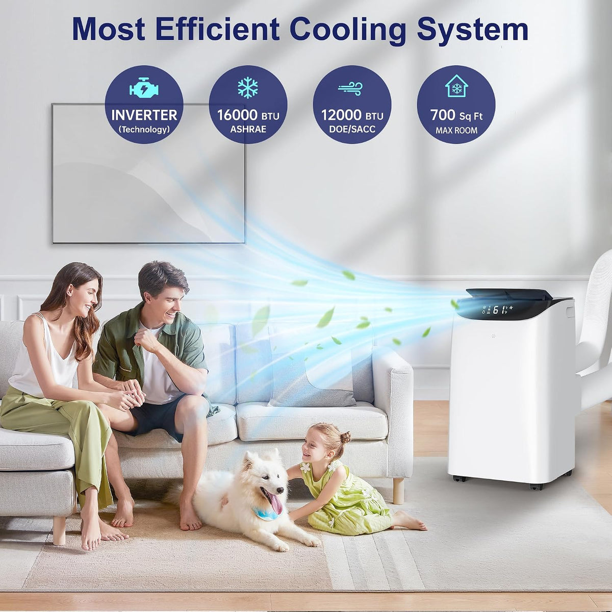 inverter 16000btu portable air conditioners with remote, free, close-up detail