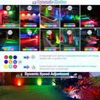 CLY Solar 6 in 1 RGB Spotlights Outdoor Garden, 10 Colors 12 Modes Solar Garden Floodlight Landscape Spotlights IP66 Waterproof 59.06ft Cable Spike Light for Lawn, Patio, Balcony