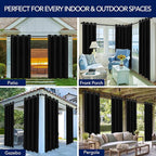 PureFit Outdoor Curtains for Patio Waterproof Weatherproof, UV and Fade Resistant Outside Curtains for Gazebo, Front Porch, Pergola, Sun Blocking Privacy Curtain, 52W x 84L inch, 1 Panel, Black