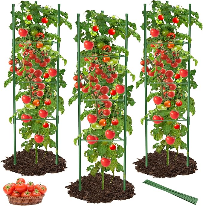 6 Pack Tomato Cages for Garden, 51in*13in Adjustable Tomatoes Plant Stakes Support Cages Trellis, Garden Trellis for Vegetable Flowers Fruits Climbing Plants- 20 Binding Wires Included