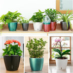 Self-Watering Pots for Indoor Plants, 4-Pack 6.7'' Self Watering Planter with Drainage Holes, Small African Violet Pots with Water Indicator, Orchid Pot, White/Grey/Blue/Rose Gold