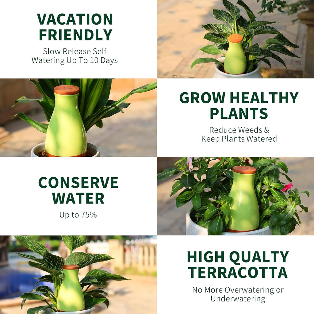 Soilagua 16 oz Drip Irrigation Stakes, Large Plant Watering Globes, Olla Pots Plant Watering Devices, Self Watering Planter Insert, Watering Spikes for Outdoor Indoor Everyday Vacation Use, 4-Pack