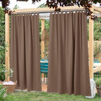NICETOWN 2 Panels Privacy Outdoor Curtainss Weighted for Patio Waterproof, Thermal Insulated Detachable Tab Top Blackout Sliding Windproof Safe Outside Dividers for Party/Terrace, Tan, W84 x L95