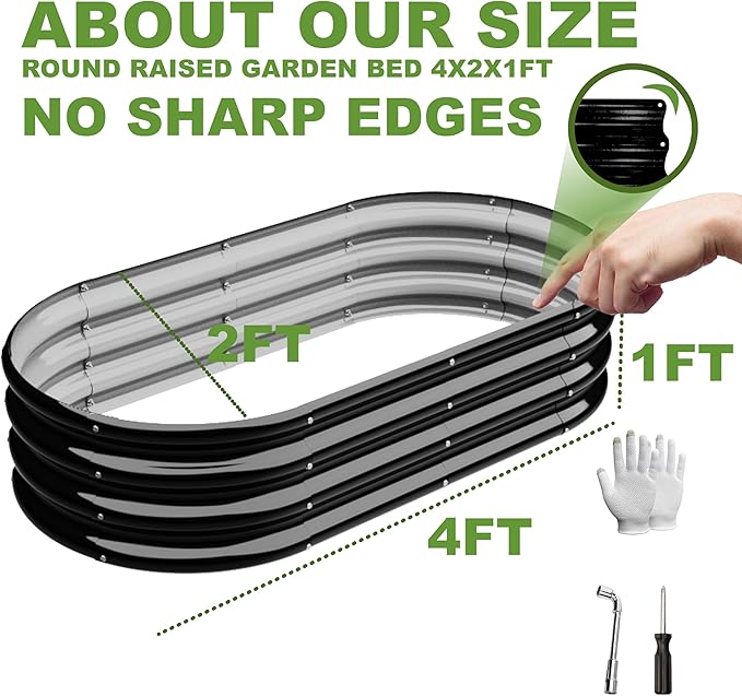 2Pcs 4X2X1ft Oval Raised Garden Bed Kit,Galvanized Raised Garden Beds Outdoor, Metal Planter Box Steel Kit Flower Herb,Vegetables..Black