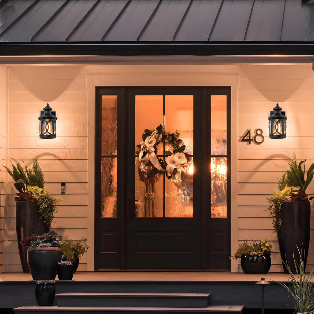 2-Pack Outdoor Wall Lights, Porch Lights, Waterproof Outdoor Wall Sconce, Exterior Light Fixture Matte Black with Clear Glass Shade for Garage Patio Front Door Balcony, 12in.