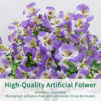 12 Bundles Artificial Pansy Flowers for Outdoor, Faux Silk Pansies Spring Flowers Outside for Planter Front Door Porch Patio Yard Window Box Home Decor (White Purple)