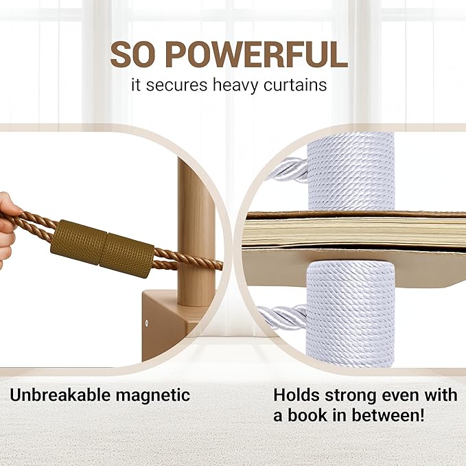Hion Magnetic Curtain Tiebacks Dark Brown 4 Pack, Curtain Tiebacks Buckles Holdbacks Holders Hooks Clip for Home Bedroom Office Decorative Thick or Thin Curtain