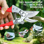 Kynup Pruning Shears, Heavy Duty Garden Shears with SK5 Japanese Steel | 8.6" Garden Clipper, Hand Pruners for Clean Cuts 4X Easier, Garden Scissors for Arthritis Left Handed with Secure Safety Lock