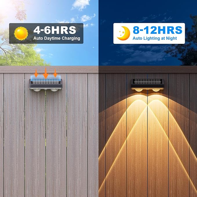 NIORSUN Solar Fence Lights,16 Pack Deck Light,Led Lights Warm White Outdoor Wall Lights,IP45 Solar Powered Light Waterproof for Backyard/Pool/Railing/Patio/Porch/Step/Outside/Garden (Black)