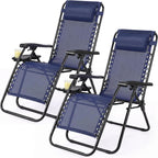 Zero Gravity Chairs Set of 2, Outdoor Folding Lounge Chairs | Reclining Patio Lawn Chairs with Mesh Back, Adjustable Pillows and Cup Holder Trays, for Pool, Beach, Backyard