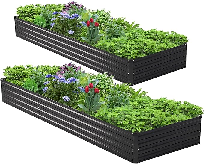 2PCS 9x3x1ft Galvanized Raised Garden Bed Kit,Metal Planter Box for Vegetables,Flowers,Herbs Durable Rust-Resistant Patio Gardening Beds,Black