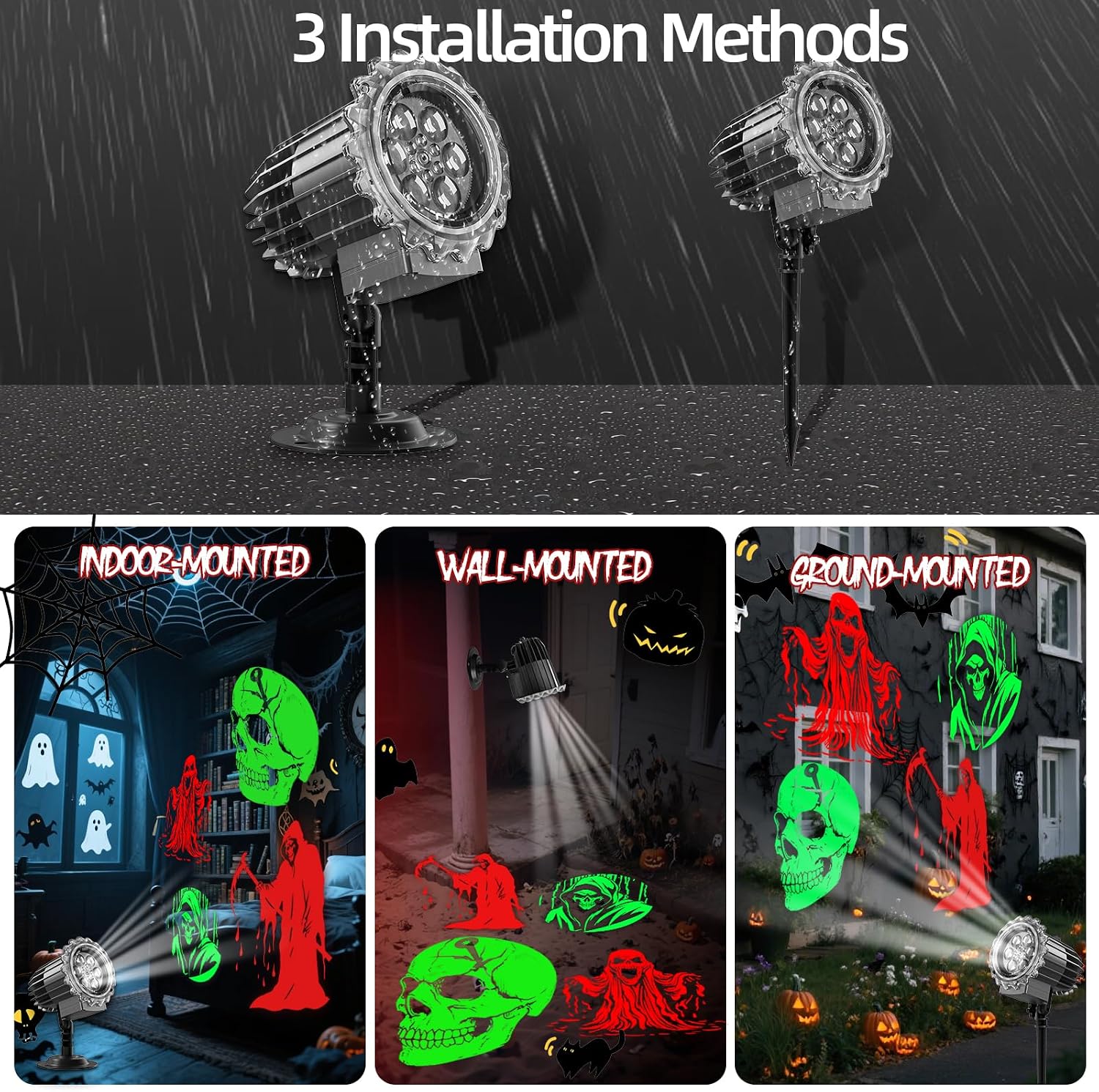 Halloween Projector Lights Outdoor, 3D Skull Ghost Halloween Decorations Outdoor Projector Lights for Indoor Window Wall Halloweens Decor