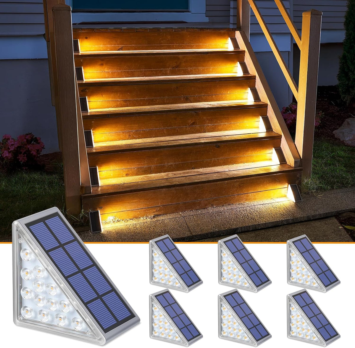 niorsun solar step lights,6 pack warm white solar, main product view