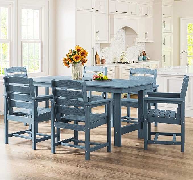SERWALL Patio Dining Chair Set of 2,All Weather HDPE Outdoor Dining Chair, Blue