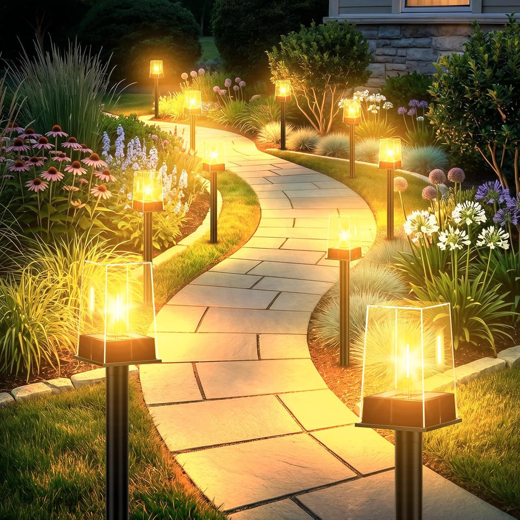 Solar Pathway Lights Outdoor 10 Pack, Solar Garden Lights Warm White 4 Lighting Modes, Solar Path Lights Auto On/Off, Landscape Lighting for Yard Walkway Driveway Patio Lawn Decor