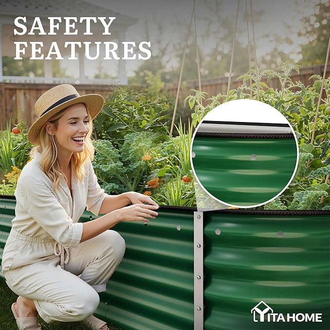 YITAHOME 17" Tall 9 in 1 Large Raised Garden Bed Kit, 8x2x1.4ft Galvanized Metal Planter Box with Gloves & Safety, Outdoor Above Ground Planters for Plants Vegetables Flowers, Green