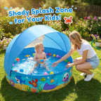 Foldable Kiddie Pool with Canopy 47IN Baby Swimming Pool for Kids | 47IN Toddler Baby Pool with UPF 50+ Shade, Carry Bag Non-Slip, Non-Inflatable Portable Water Play Pool for Backyard Beach