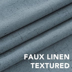 H.VERSAILTEX Linen Curtains 100% Blackout Curtains for Bedroom 90 inch Long Full Light Blocking Nature Linen Blended Window Curtains for Living Room Nickel Grommet (2 Panels, Stone Blue)