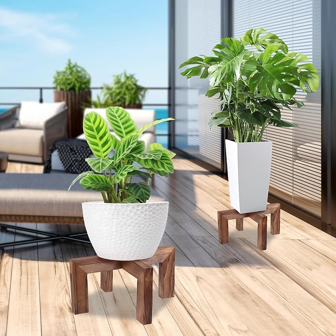 Plant Stand, Indoor/Outdoor Wood Plant Holder, Single Flower Pot Stand, Sturdy Planter Stands (Walnut, Fit 5-9 Inch Pots)