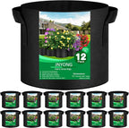 NYONG 12-Pack 20 Gallon Thickened Non-Woven Grow Bags, Aeration Fabric Pots with Handles（Black）